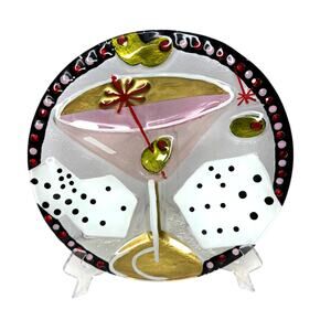 Lori Siebert for Silvestri Glass Fusion Plate Martini and Dice Design 11" D